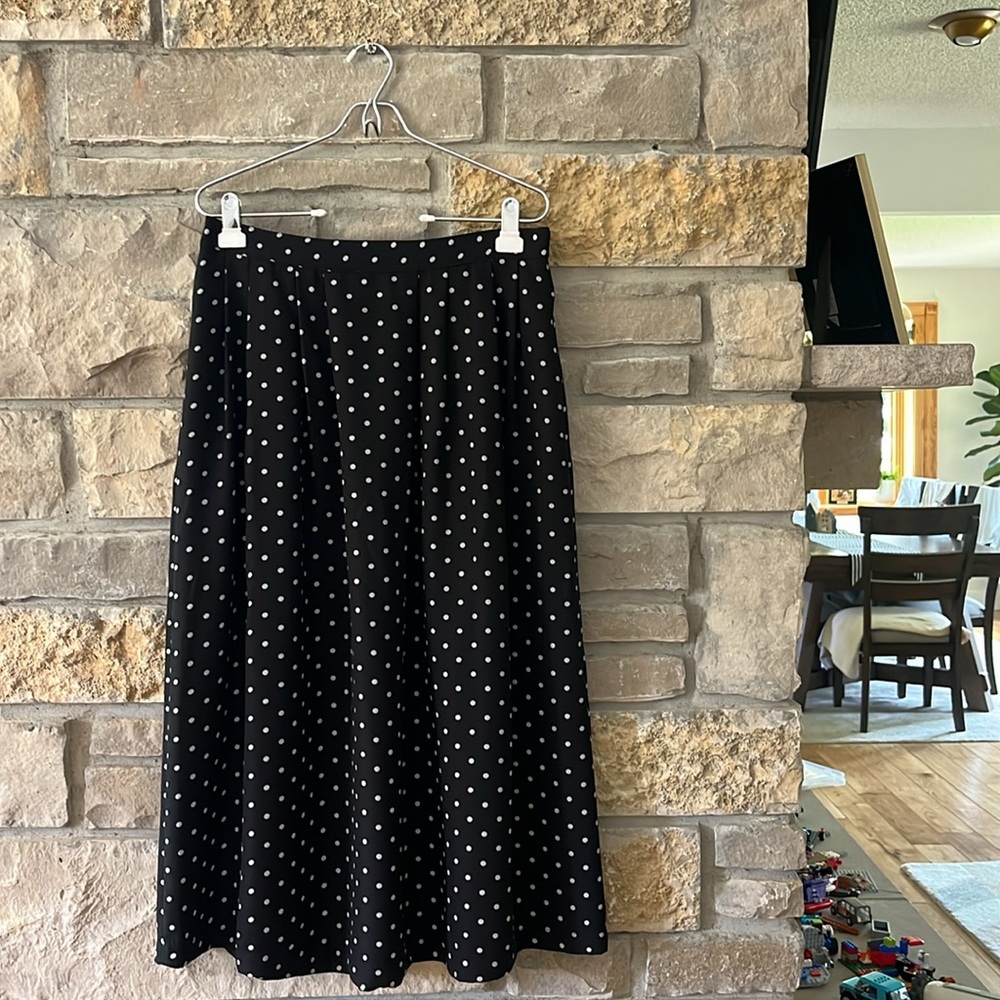 Sag Harbor Petite Black and White High Waisted Midi A-Line Skirt Petite Large
